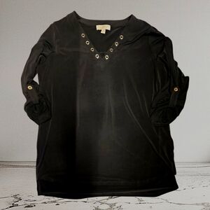Michael Michael Kors Black Eyelet Grommet V-Neck Blouse – Size XL